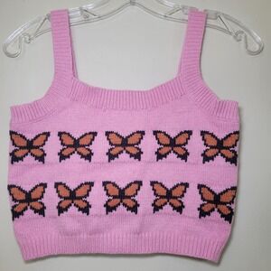 Y2K Cropped Knit Tank Top Pink-Butterflies Levi's Woman's XS
